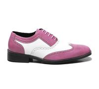 Metrocharm Two-Tone Wingtip Oxford Men's Dress Shoes, Synthetic Leather, Brogue Style, Lace-Up Design for Formal Wear, MC118, Pink White, 14