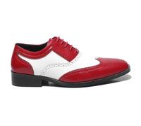 Metrocharm Two-Tone Wingtip Oxford Men's Dress Shoes, Synthetic Leather, Brogue Style, Lace-Up Design for Formal Wear, MC118, Red White, 14