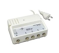 Metronic 4-Way TV Antenna Amplifier with 4G/5G Compatibility, Gain Adjustment, F Plug, 14.5 x 11 x 5 cm