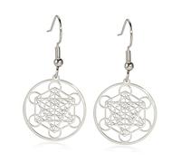 Metronome's Cube Earring for Women of Metatron Cube Sacred Geometry seals of Archangel Angel Stainless Steel Vintage Amulet Jewelry for Girls'Gifts, 0.83*0.77inch, Stainless Steel, No Gemstone