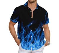 METRONS Men's Hawaiian Shirts Button Down Shirt, Blue Flame, XXL