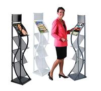 Metroplan A4 Freestanding Leaflet Dispenser, White, Wave Brochure Holder, 4-tier Literature Shelves with a Header Panel Top - Ideal for Reception, Office, School, Hospitality, Retail