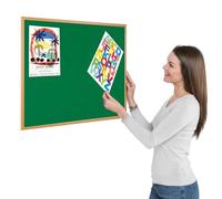 Metroplan Eco-Friendly Green Felt Noticeboard, 90 x 60 cm, Light Oak Effect Wooden Frame Pinboard - Ideal for Modern Office, School Displays, Healthcare Notices