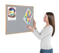 Metroplan Eco-Friendly Grey Felt Noticeboard, 90 x 60 cm, Light Oak Wooden Frame Pinboard - Ideal for Office, School, Healthcare Displays
