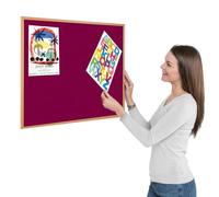 Metroplan Eco-Friendly Magenta Loop Nylon Noticeboard, 90 x 60 cm, Light Oak Wooden Frame Pinboard - Ideal for Office, School, Healthcare Displays