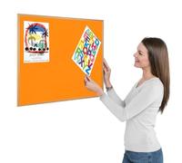 Metroplan Eco-Friendly Orange Loop Nylon Noticeboard, 90 x 60 cm, Light Oak Wooden Frame Pinboard - Ideal for Office, School, Healthcare Displays