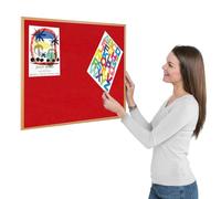 Metroplan Eco-Friendly Red Felt Noticeboard, 90 x 60 cm, Light Oak Wooden Frame Pinboard - Ideal for Office, School, Healthcare Displays