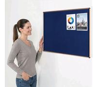 Metroplan Fire-Retardant Noticeboard, 90 x 60 cm, Dark Blue Pinboard, Aluminium Frame with Light Oak Effect, Wall-Mounted, 12 Colour Pinboard Options - Ideal for Office, Classroom, Notice Displays