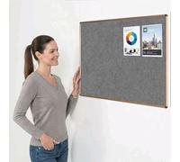 Metroplan Fire-Retardant Noticeboard, 90 x 60 cm, Grey Pinboard, Aluminium Frame with Light Oak Effect, Wall-Mounted, 12 Colour Options - Ideal for Office, Classroom, Notice Displays