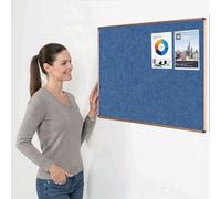 Metroplan Fire-Retardant Noticeboard, 90 x 60 cm, Light Blue Aluminium Frame with Light Oak Effect, Wall-Mounted, 12 Colour Pinboard Options - Ideal for Office, Classroom, Notice Displays