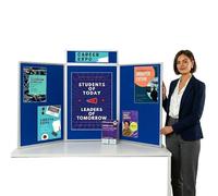 Metroplan Jumbo 3-Panel Folding Exhibition Kit, Royal Blue, 120 x 210cm | Larger panels with header for generous display, double sided, accepts pins or sticky dots
