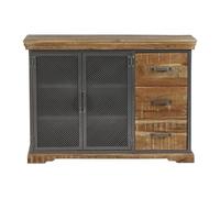 Metropolis Industrial Large Sideboard - Metal/Acacia Solid Wood - L45 x W125 x H90 cm Indian Hub Brown One Size