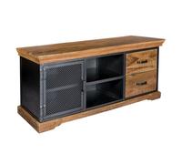 Metropolis Industrial TV Media Unit - Metal/Acacia Solid Wood - L45 x W140 x H60 cm Indian Hub Brown One Size