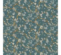 Livingwalls Hot Spots Non-Woven Wallpaper with Metallic Design in Blue, Gold, Cream, Petrol Metallic - 10,05 x 0,53 m Floral Wallpaper - 781994