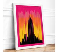 Metropolitan Sunset Art Deco Framed Wall Art Print A2 (59.4×42cm) White, Wall Decor for Living Room, Bedroom, Office & Home, Ready to Hang, Art Gift