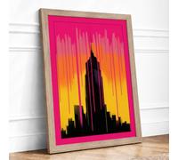 Metropolitan Sunset Art Deco Framed Wall Art Print A4 (29.7×21cm) Oak, Wall Decor for Living Room, Bedroom, Office & Home, Ready to Hang, Art Gift