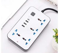 MettaWorld Universal Extension Lead With 3 USB 1 Type C Ports 2 Meter Cable 4 Way Gang Socket Multi Power Plug Extention Wall Adapter Power Hub With Switch UK Plug for Home and Office. Black/White