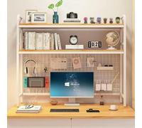 METTEOR Bookshelf, 2/3 Tier Computer Desktop Bookcase Tabletop Storage Organizer, Multipurpose Desktop Bookshelf, Rack Over The Desk Display Shelf Organizer for Office Home Dorm Room (Blanc 3_Tier 7