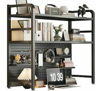 METTEOR Bookshelf, 2 Tier Metal Computer Desktop Bookshelf, Desk Dorm Desktop Bookcase Tabletop Desk Bookshelf for Bedroom Study Living Room Office School (Black 45.2")