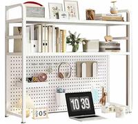 METTEOR Bookshelf, 2 Tier Metal Desktop Bookshelf, Computer Organizers Storage Display Rack, Desk Hutch Dorm Desktop Bookcase Organizer Desk for Home Office (White 115 * 20 * 98cm)