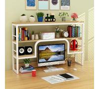 METTEOR Bookshelf, 2Tier Desktop Bookshelf, Wood Book Bookcase Organizer for Home Office, Multilayer Storage Desktop Bookcase for Student Dormitory and Desk Supplies (White I 135x90x3cm)