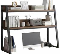 METTEOR Bookshelf, Desktop Bookshelf for Computer Desk, 2-Tier Hutch Bookcase Organizer Shelves, Wood Multipurpose Countertop Storage Display Rack, for Home Office Dorm (Black B 95x32x90cm)