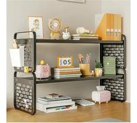 METTEOR Bookshelf, Multipurpose Countertop Hutch Bookshelf - 2/3 Tier Computer Desktop Bookcase, Metal Desk Storage Bookshelf for Home Office Kitchen Bedroom Bathroom (Black 50x20x36cm)