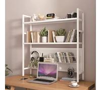 METTEOR File cabinets Wrought Iron Desktop Bookshelf - 2-Tier Industrial Computer Desk with Perforated Board, Desktop Countertop Bookcase, Metal Organizer Stand in White Color (White 95X22X98cm)