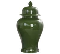 METTEOR Green Ceramic Vases Ginger Jar With Lid For Home Decor,Large Oriental Antique Vase Traditional Porcelain Dried Flower Vases Decoration,Green-M (Green S)