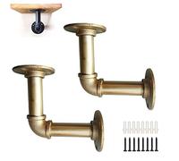 METTEOR Industrial Pipe Shelf Brackets, Wall Mounted Floating Shelves with Screws for Home Bookshelf (Gold 12 * 14cm)