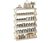 METTEOR Narrow White Bamboo Shoe Rack for Entryway Multi-layer Storage No Installation Required Foldable Easy to Carry Strong Load Capacity for Hallway & Bedroom (80x25x110cm)