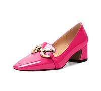 Mettesally Women’s Mid Block Heels Square Closed Toe Loafer Heels Chain Dress Pumps with Chain Evening Court Shoes Hot Pink UK3