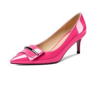 Mettesally Women's Classic Pointed Toe Heeled Court Shoes Comfortable Mid Kitten Heels Slip On Formal Party Shoes Hot Pink UK7