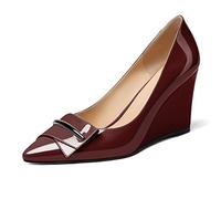 Mettesally Womens Court Shoes Ladies Wedge High Heel Pumps Comfort Pointed Toe Work Office Smart Dolly Shoes Burgundy UK9