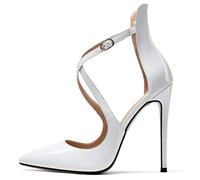 Mettesally Women's Crisscross Strap Stiletto Pointed Toe Dress Shoes 12CM White UK3