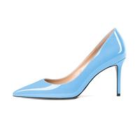 Mettesally Women's High Heels - Patent Leather Stiletto Pumps with Pointed Toe and Slip-On Design, 8.5 cm Heel Light Blue UK5