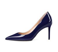 Mettesally Women's High Heels - Patent Leather Stiletto Pumps with Pointed Toe and Slip-On Design, 8.5 cm Heel Navy UK2