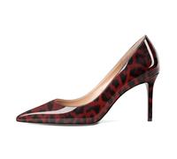 Mettesally Women's High Heels - Patent Leather Stiletto Pumps with Pointed Toe and Slip-On Design, 8.5 cm Heel Leopard Red UK8