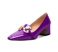 Mettesally Women's Low Block Heels Comfortable Small Heel Closed Square Toe Heeled Pumps Ankle Strap Wedding Court Shoes Purple UK6