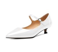 Mettesally Women's Low Heels Classic Kitten Heel Court Shoes Pointed Toe Heeled Court Shoes Comfortable Closed Toe Dress Wedding Shoes White UK7