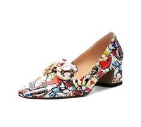 Mettesally Women's Mid Heeled Pumps Chunky Block Loafer Heels Square Toe Chain Pumps Wedding Court Shoes for Bride Multi Color UK8