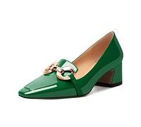 Mettesally Womens Mid Small Heels Sexy Loafer Pumps Square Closed Toe Block Heels with Chain Wedding Bridal Club Court Shoes Green UK2