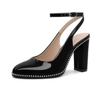 Mettesally Women's Slingback Heels Ankle Strap Round Toe Chunky Block High Heel Beaded Pumps Dress Shoes 3.5 Inches, Black, 5.5 UK