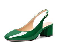 Mettesally Women's Slingback Low Heels Chunky Block Heel Pumps Closed Toe Work Court Shoes Comfortable Square Toe Dress Wedding Shoes Green US8