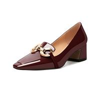 Mettesally Women's Square Toe Block Mid Heel Court Pump Tassel Shoes Closed Toe Chain Loafer Small Heels Slip On for Office Work Burgundy UK7