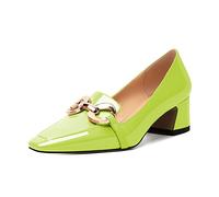 Mettesally Women's Square Toe Block Mid Heel Court Pump Tassel Shoes Closed Toe Chain Loafer Small Heels Slip On for Office Work Light Green UK7