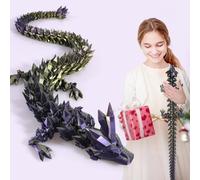 meturebear 3D Printed Dragon, 3D Dragon,24 Inch 3D Printed Fidget Dragon, Bigger Fidget Crystal Dragon Toys, 3D Printed Articulated Dragon for Home Office Car Desk Decor Toys (Black Purple Gold)