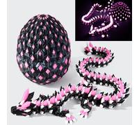 meturebear 3D Printed Dragon Egg, Glow in The Dark Dragon Toys, Articulated Flexible 3D Printer Toys for Kids 5-7 8-12, Home Decor for Adults(Luminous Purple Black)