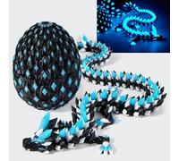 meturebear 3D Printed Dragon Egg, Glow in The Dark Dragon Toys, Articulated Flexible 3D Printer Toys for Kids 5-7 8-12, Home Decor for Adults(Luminous Black Blue)