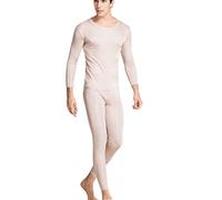 METWAY Silk Long Underwear Men's Mulberry Silk Long Johns Top and Bottom Thermal Underwear Set/Base Layer, Beige, XL